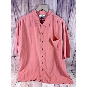 Tommy Bahama Men's 100% Silk Button Down Shirt 2XL Short Sleeve PEACH  XXL
